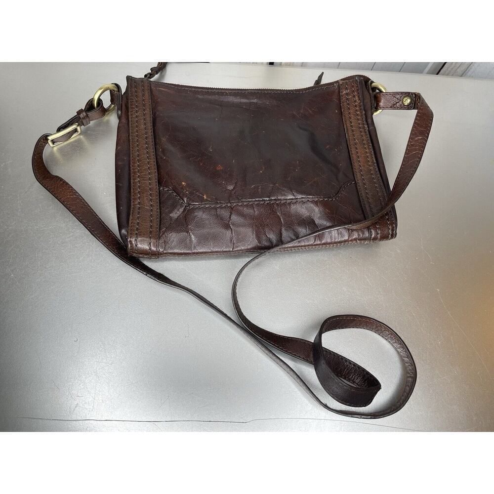 NINO Bossi Distressed Leather Shoulder Crossbody Bag Brown Boho